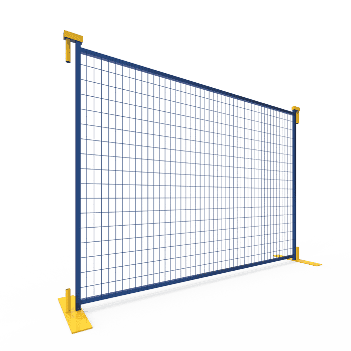A piece of Canada temporary fence panel with yellow fence base is displayed.