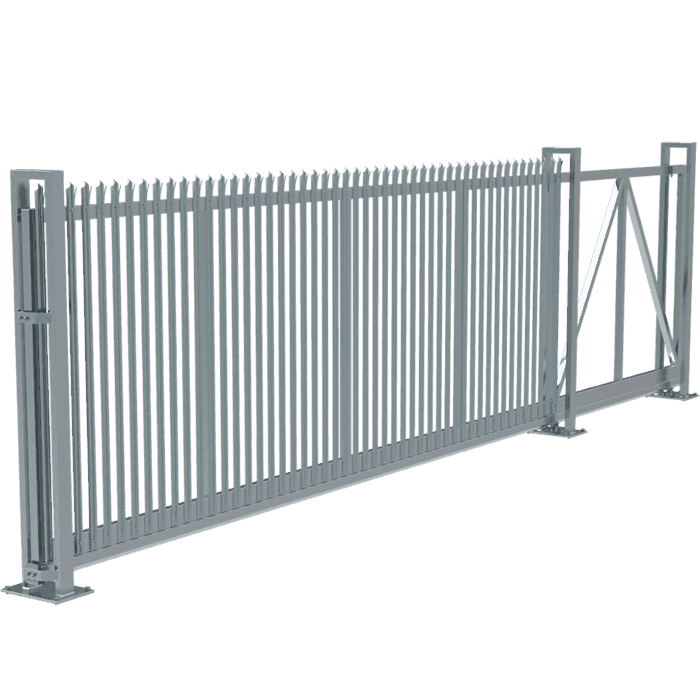 A set of curvy welded fence sliding gate on white background.