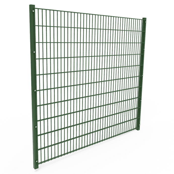 A piece of green powder coating double wire fence panel is displayed.