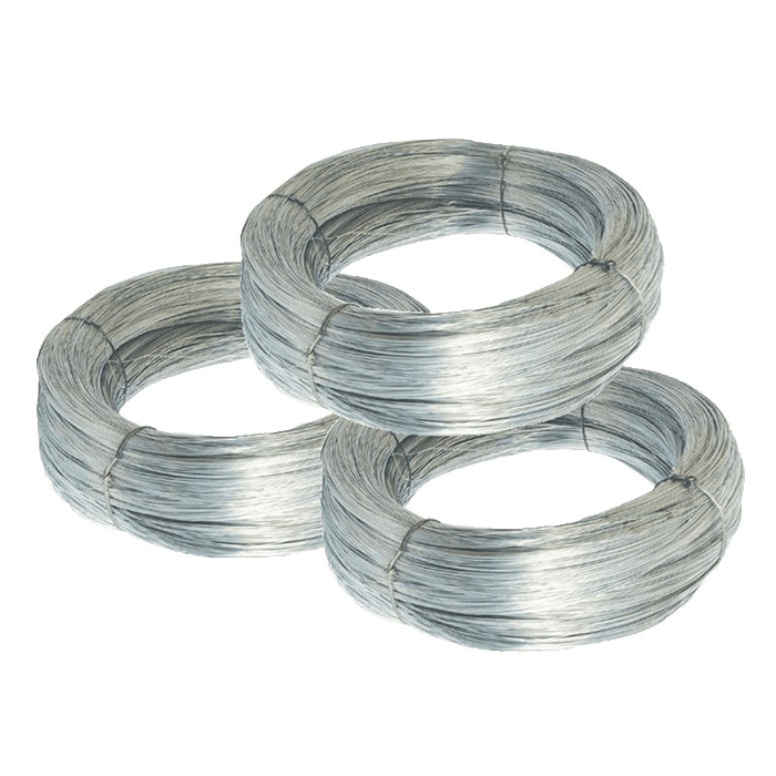Three rolls of galvanized steel wires on white background