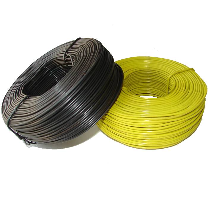 A small coil of black and yellow pvc coated wires on gray background.