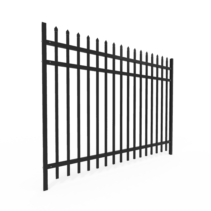 Apiece of black powder coating steel fence is displayed.